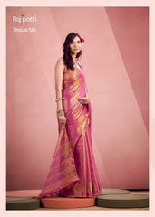 Rajpath Fabrics presents tissue Fancy Weaving Sarees Expertly Crafted To Combine Traditional