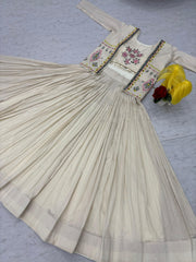 Prisha Creation Beige Embroidered Anarkali Dress with Jacket – Elegant Ethnic Wear