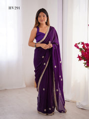 Fashion Berry Heavy Smooth Fandy Fabric Sarees With Vibrant Color