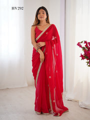 Fashion Berry Heavy Smooth Fandy Fabric Sarees With Vibrant Color