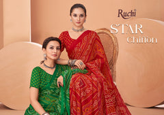 Ruchi Sarees Are Highly Crafted With Chiffon Fabric Bandhni With Vibrant Color