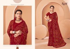 Ruchi Sarees Are Highly Crafted With Chiffon Fabric Bandhni With Vibrant Color