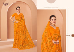 Ruchi Sarees Are Highly Crafted With Chiffon Fabric Bandhni With Vibrant Color