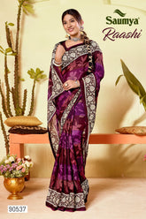 Raashi Sarees Are Crafted With Premium Sparkling Georgette Fabric With Vibrant Color