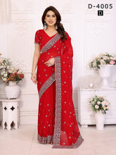 Jay Shree Sarees Feature Luxurious Georgette Fabric Adorned With Detailed Zari And Stone Work