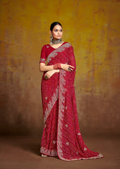 Stavan Sarees Are Crafted With Georgette Pallu With Embroidery And Sparkling Work
