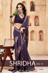 Vallabhi Print Collection sarees feature elegant floral prints on soft moss georgette fabric