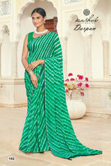 The Kashvi Creation Saree showcases a beautiful georgette fabric with traditional Lehariya patterns