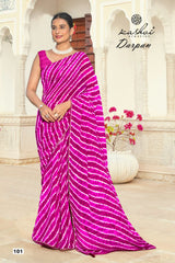 The Kashvi Creation Saree showcases a beautiful georgette fabric with traditional Lehariya patterns