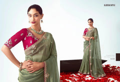 Kimora Sarees Showcase Exquisite Craftsmanship With Their Fancy Fabric And Intricate Embroidery Work