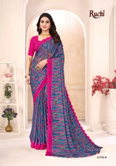 Ruchi Sarees Presents A Chiffon Saree Elegantly Finished With A Detailed Border Offering Comfort