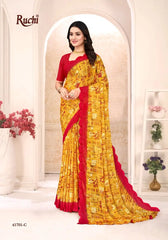 Ruchi Sarees Presents A Chiffon Saree Elegantly Finished With A Detailed Border Offering Comfort