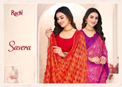 Ruchi Sarees Presents A Chiffon Saree Elegantly Finished With A Detailed Border Offering Comfort