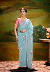 The Kimora Saree Is Crafted From Fine Organza Fabric Offering A Lightweight And Elegant Drape