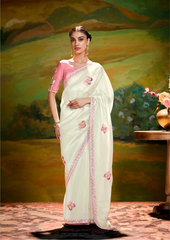 The Kimora Saree Is Crafted From Fine Organza Fabric Offering A Lightweight And Elegant Drape