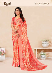 Ruchi Sarees Feature A Finely Woven Satin Border That Enhances Their Elegance And Durability.