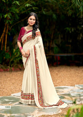 SR Saree Features A Refined Tussar silk border that adds a subtle texture and richness to the fabric