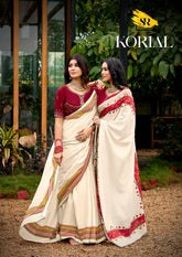 SR Saree Features A Refined Tussar silk border that adds a subtle texture and richness to the fabric