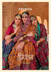 Kreshva Sarees Combine The Richness Of Silk With Exquisite Luxury Prints Enhanced By A Distinctive Glory Finish