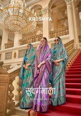 KRESHVA Sarees Crafted With Satin Fabric Offer A Smooth Lustrous Finish That Enhances Comfort