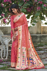 Banarasi soft silk Pink Paithani Saree - sareeswholesalers