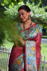Beautifule Maroon Colour Soft Tussar Silk Saree - sareeswholesalers