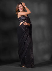 Black Soft Georgette Fabric With Sequins Embroidered Work Saree