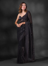 Black Soft Georgette Fabric With Sequins Embroidered Work Saree