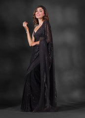 Black Soft Georgette Fabric With Sequins Embroidered Work Saree