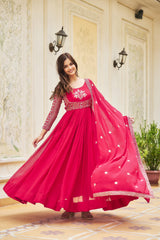 Pink Faux Georgette Readymade Long Gown