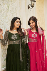 Pink Faux Georgette Readymade Long Gown