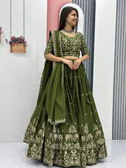 Designer Bollywood Chinon Silk Heavy Embroidery Work Lehenga