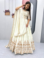 Designer Bollywood Chinon Silk Heavy Embroidery Work Lehenga