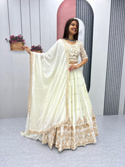 Designer Bollywood Chinon Silk Heavy Embroidery Work Lehenga