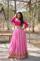 Pink Viscose Jacquard Readymade Lehenga Choli