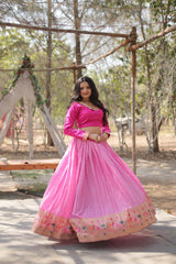 Pink Viscose Jacquard Readymade Lehenga Choli