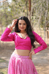 Pink Viscose Jacquard Readymade Lehenga Choli