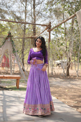 Lavender Viscose Jacquard Readymade Lehenga Choli