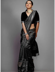 Women Floral Woven Banarasi Saree with Contrast Border