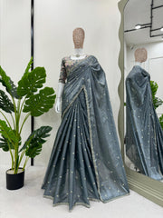 New Partywear Jimmy Chu Fabric Sequence n Embroidered Fancy Designer Saree