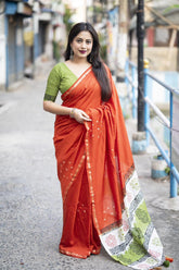 Soft Pure Chanderi Orange Traditional Wear Bandhani Print Saree