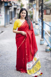 Soft Pure Chanderi Red Traditional Wear Bandhani Print Saree