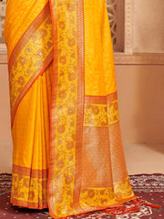 Traditional Silk Blend Saree with Golden Zari Border – Wedding & Festive Wear