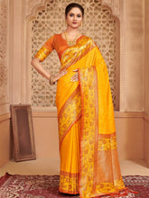 Traditional Silk Blend Saree with Golden Zari Border – Wedding & Festive Wear
