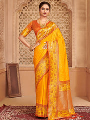 Traditional Silk Blend Saree with Golden Zari Border – Wedding & Festive Wear