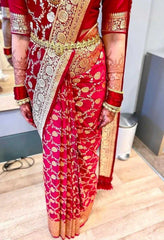Flam Red Zari Work Banarasi Silk Saree