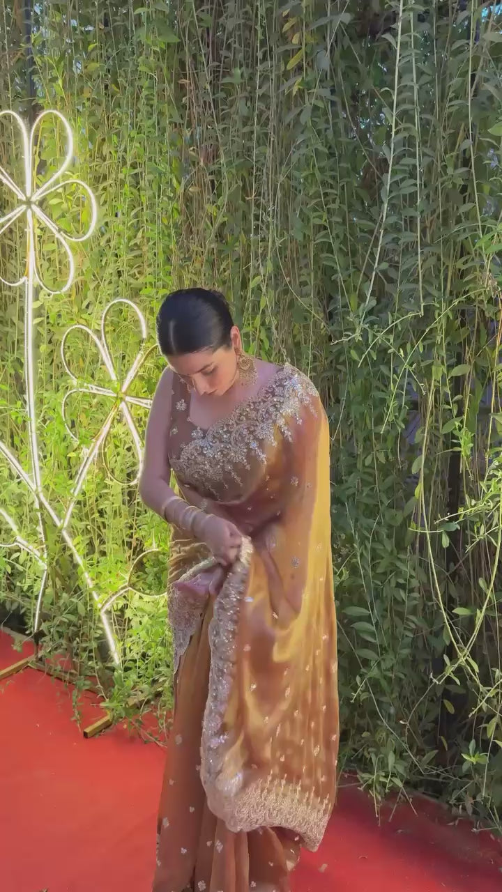 BE BHANDERI Luxurious Brown Embellished Silk Saree with Intricate Work
