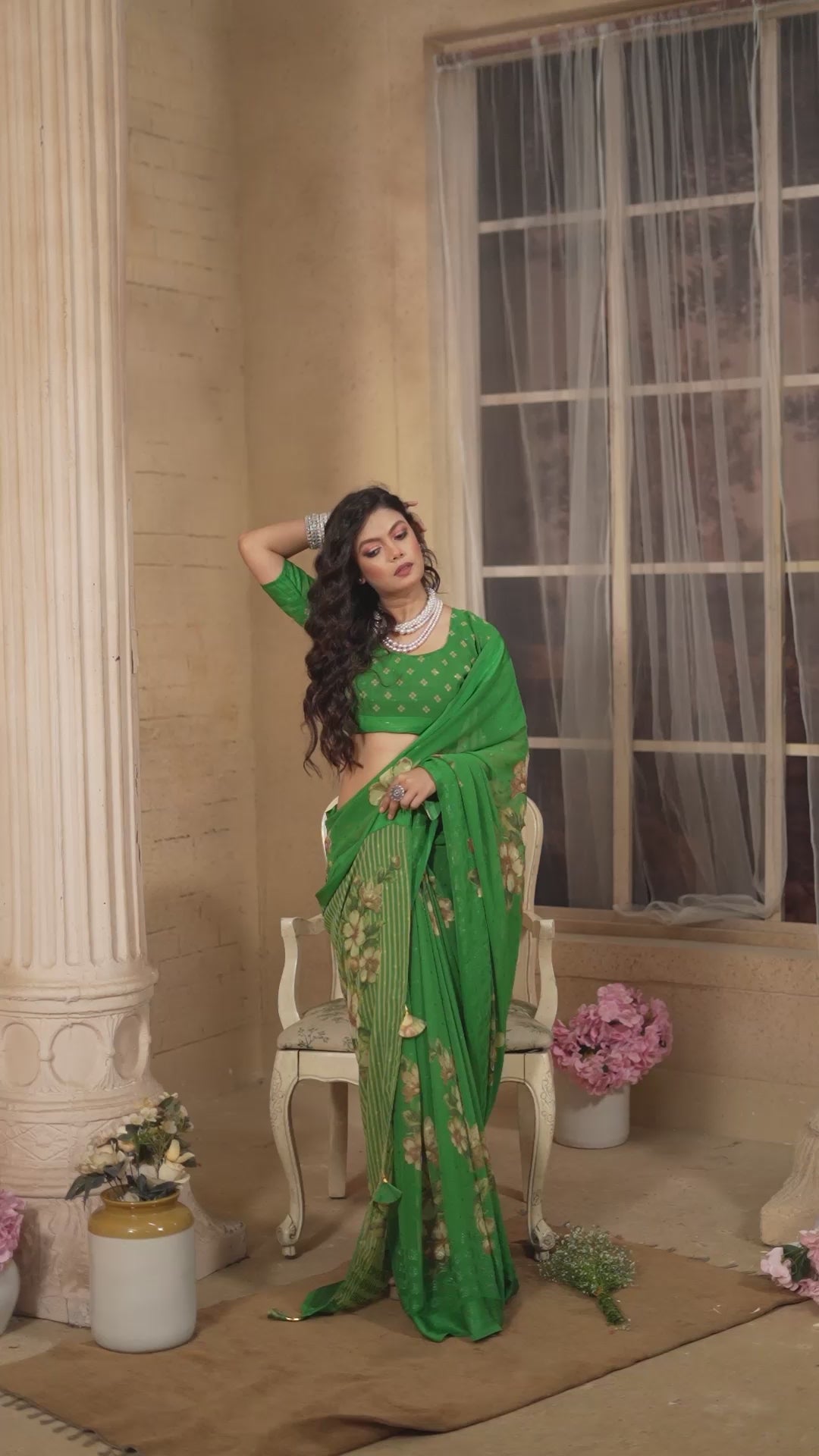 Vallabhi Prints Collection sarees feature elegant floral patterns crafted on Moss Georgette Fabric