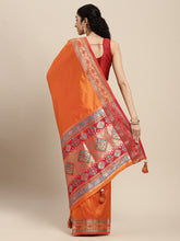 Orange Silk Saree with Red & Golden Woven Border