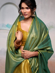 Light Green Silk Saree with Yellow Border – Elegant Party Wear